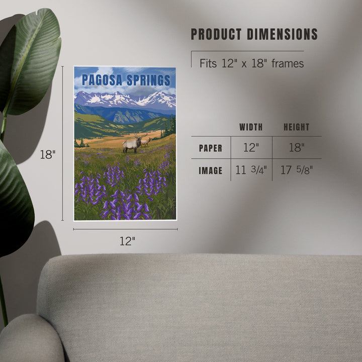 Pagosa Springs, Colorado, Elk and Flowers, Art & Giclee Prints Art Lantern Press 