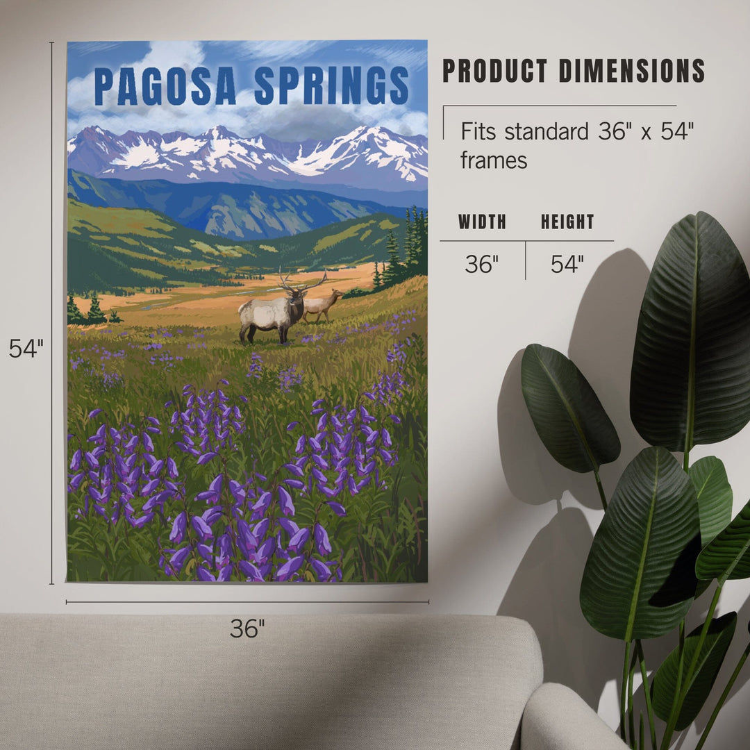 Pagosa Springs, Colorado, Elk and Flowers, Art & Giclee Prints Art Lantern Press 