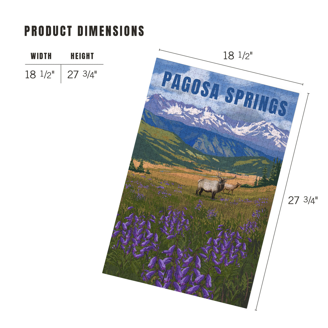 Pagosa Springs, Colorado, Elk and Flowers, Jigsaw Puzzle Puzzle Lantern Press 