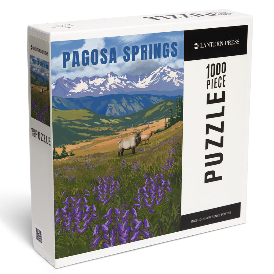 Pagosa Springs, Colorado, Elk and Flowers, Jigsaw Puzzle Puzzle Lantern Press 