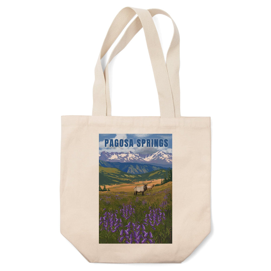 Pagosa Springs, Colorado, Elk & Flowers, Lantern Press Artwork, Tote Bag Totes Lantern Press 