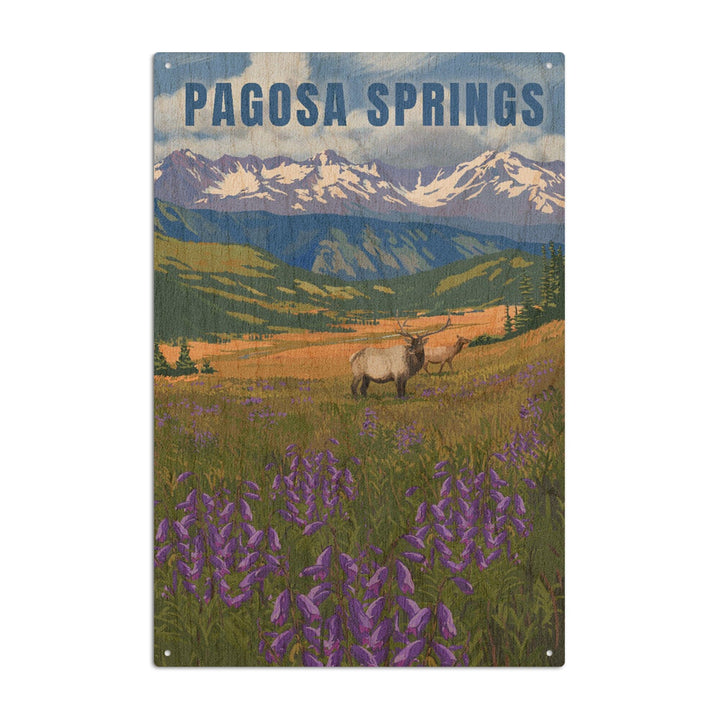 Pagosa Springs, Colorado, Elk & Flowers, Lantern Press Artwork, Wood Signs and Postcards Wood Lantern Press 10 x 15 Wood Sign 