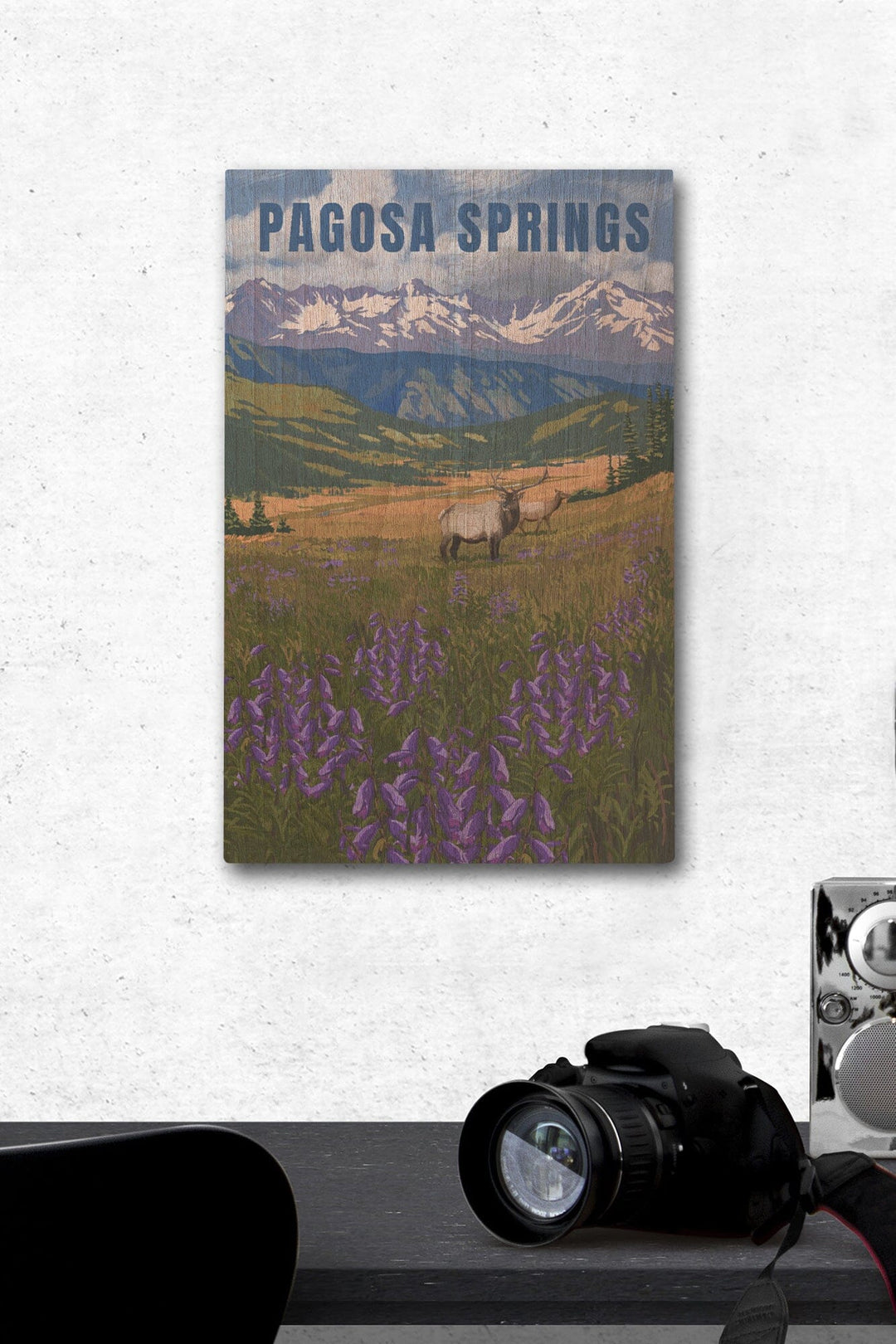 Pagosa Springs, Colorado, Elk & Flowers, Lantern Press Artwork, Wood Signs and Postcards Wood Lantern Press 12 x 18 Wood Gallery Print 
