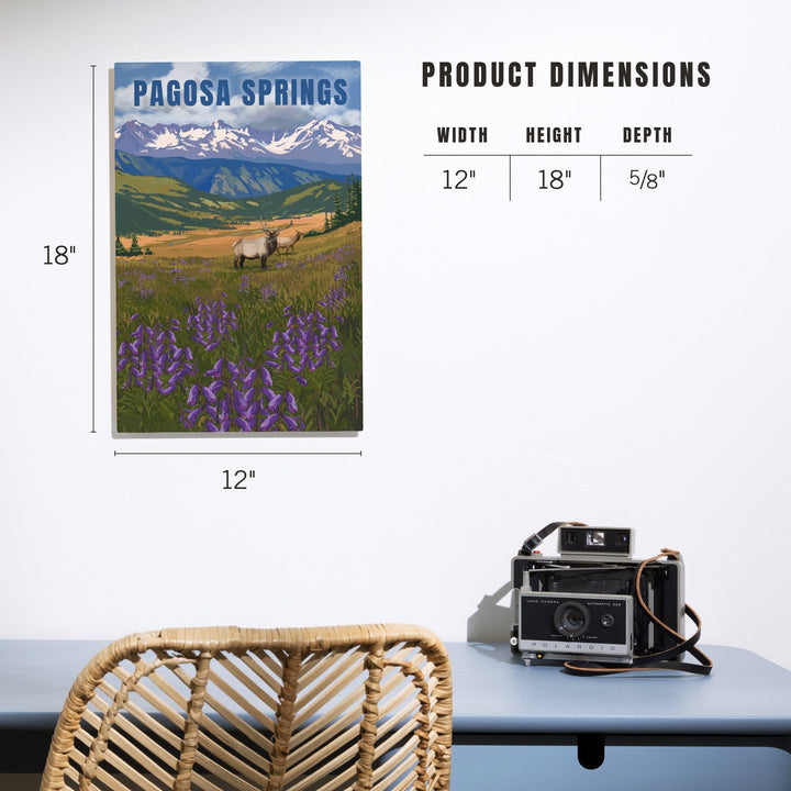 Pagosa Springs, Colorado, Elk & Flowers, Lantern Press Artwork, Wood Signs and Postcards Wood Lantern Press 