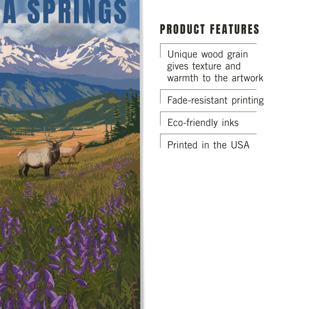 Pagosa Springs, Colorado, Elk & Flowers, Lantern Press Artwork, Wood Signs and Postcards Wood Lantern Press 