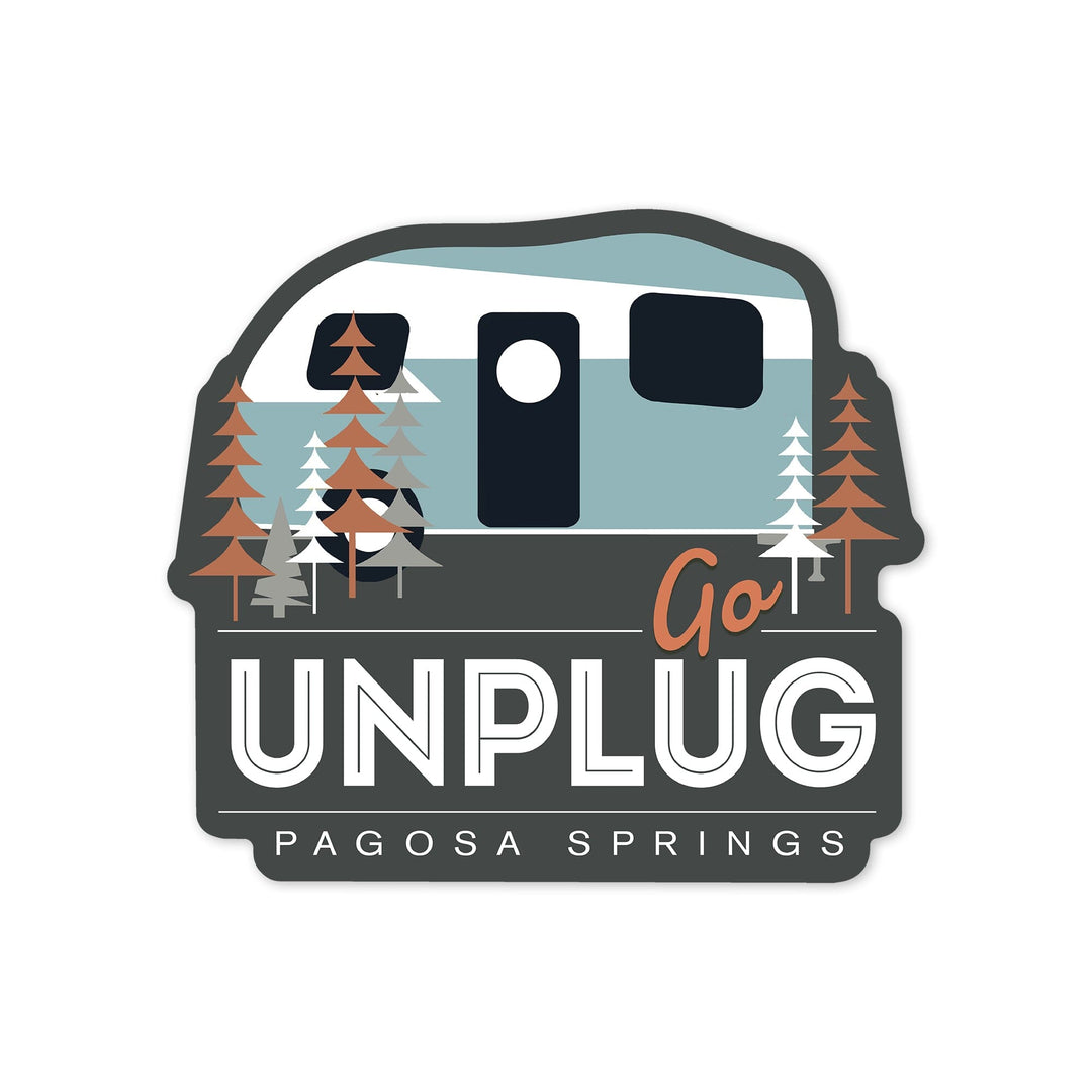 Pagosa Springs, Colorado, Go Unplug, Contour, Vinyl Sticker Sticker Lantern Press 