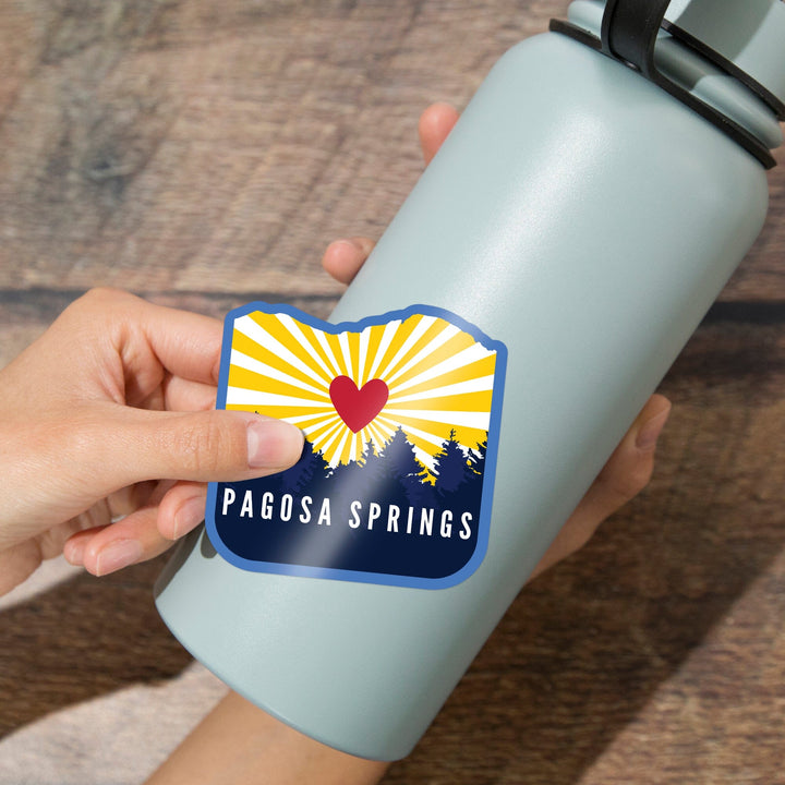 Pagosa Springs, Colorado, Heart and Treeline Mountains, Contour, Vinyl Sticker Sticker Lantern Press 