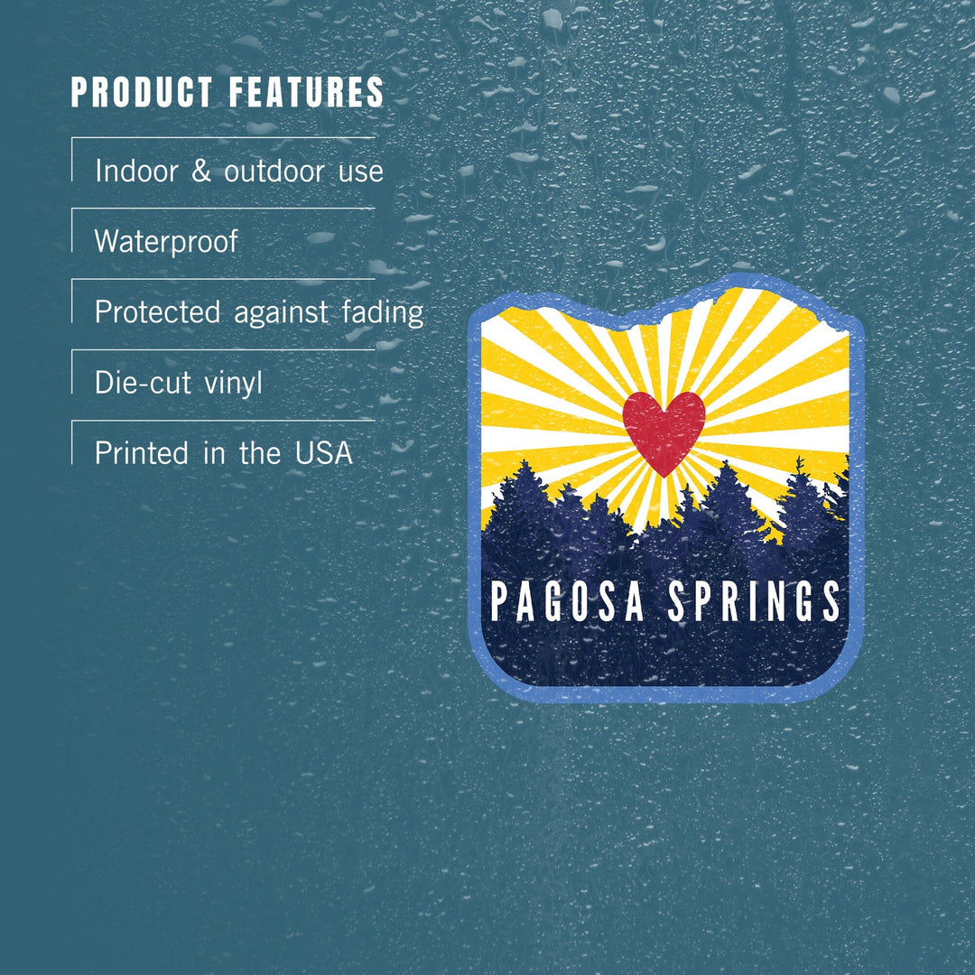 Pagosa Springs, Colorado, Heart and Treeline Mountains, Contour, Vinyl Sticker Sticker Lantern Press 