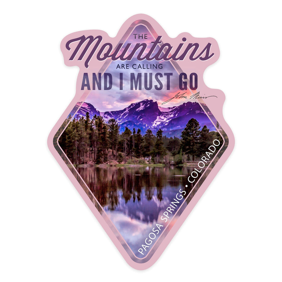 Pagosa Springs, Colorado, John Muir Quote, Sunset & Lake, Contour, Lantern Press Photography, Vinyl Sticker Sticker Lantern Press 