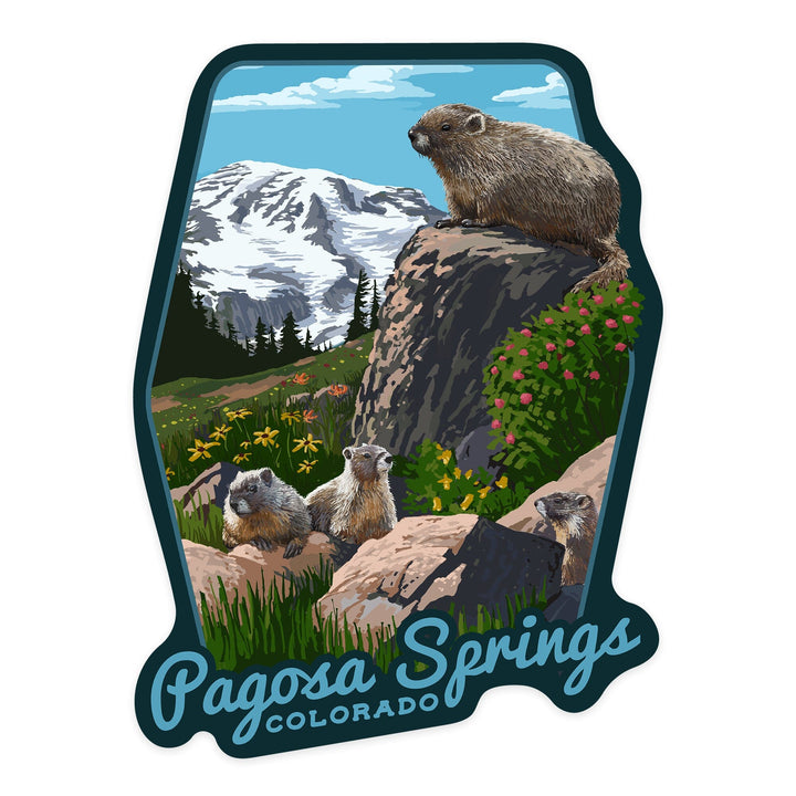 Pagosa Springs, Colorado, Marmots, Contour, Lantern Press Artwork, Vinyl Sticker Sticker Lantern Press 