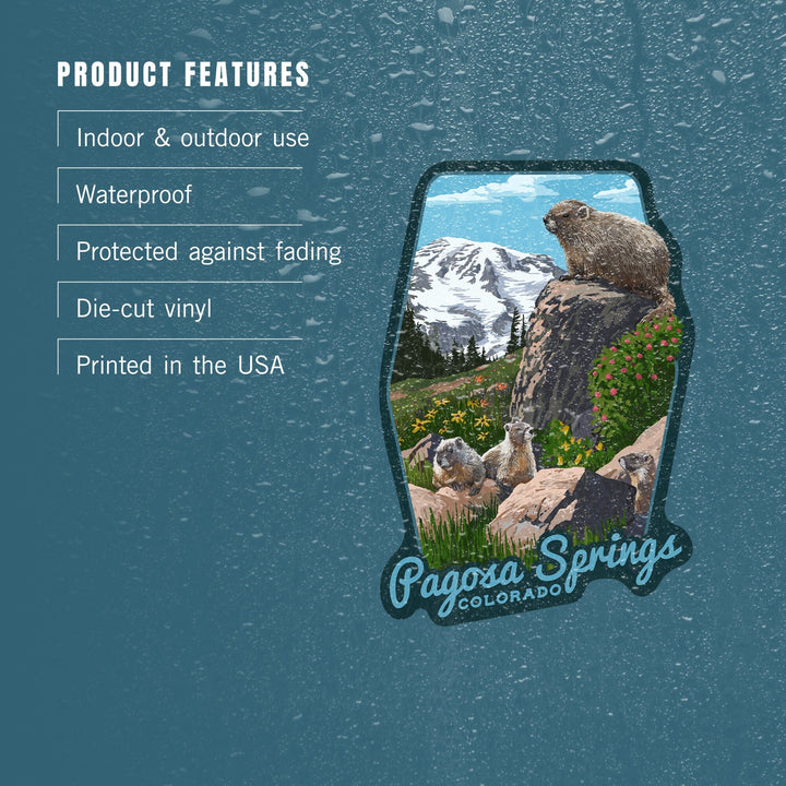 Pagosa Springs, Colorado, Marmots, Contour, Lantern Press Artwork, Vinyl Sticker Sticker Lantern Press 
