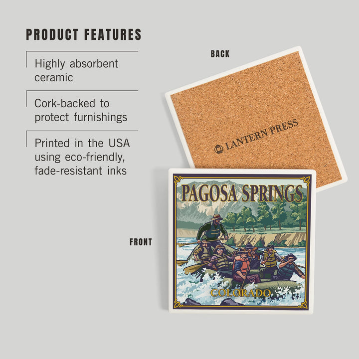Pagosa Springs, Colorado, Painterly, River Rafting, Coasters Coasters Lantern Press 