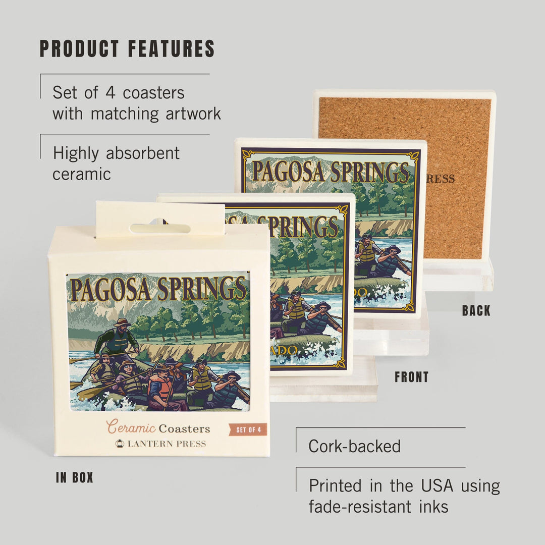 Pagosa Springs, Colorado, Painterly, River Rafting, Coasters Coasters Lantern Press 