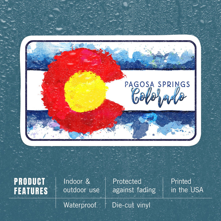Pagosa Springs, Colorado, State Flag, Watercolor, Contour, Lantern Press Artwork, Vinyl Sticker Sticker Lantern Press 