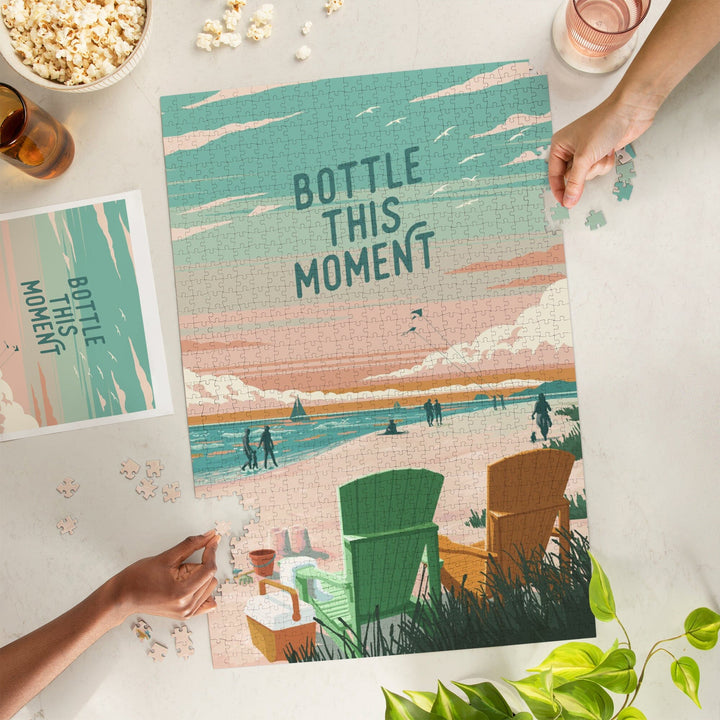 Painterly, Bottle This Moment, Beach Chairs, Jigsaw Puzzle Puzzle Lantern Press 