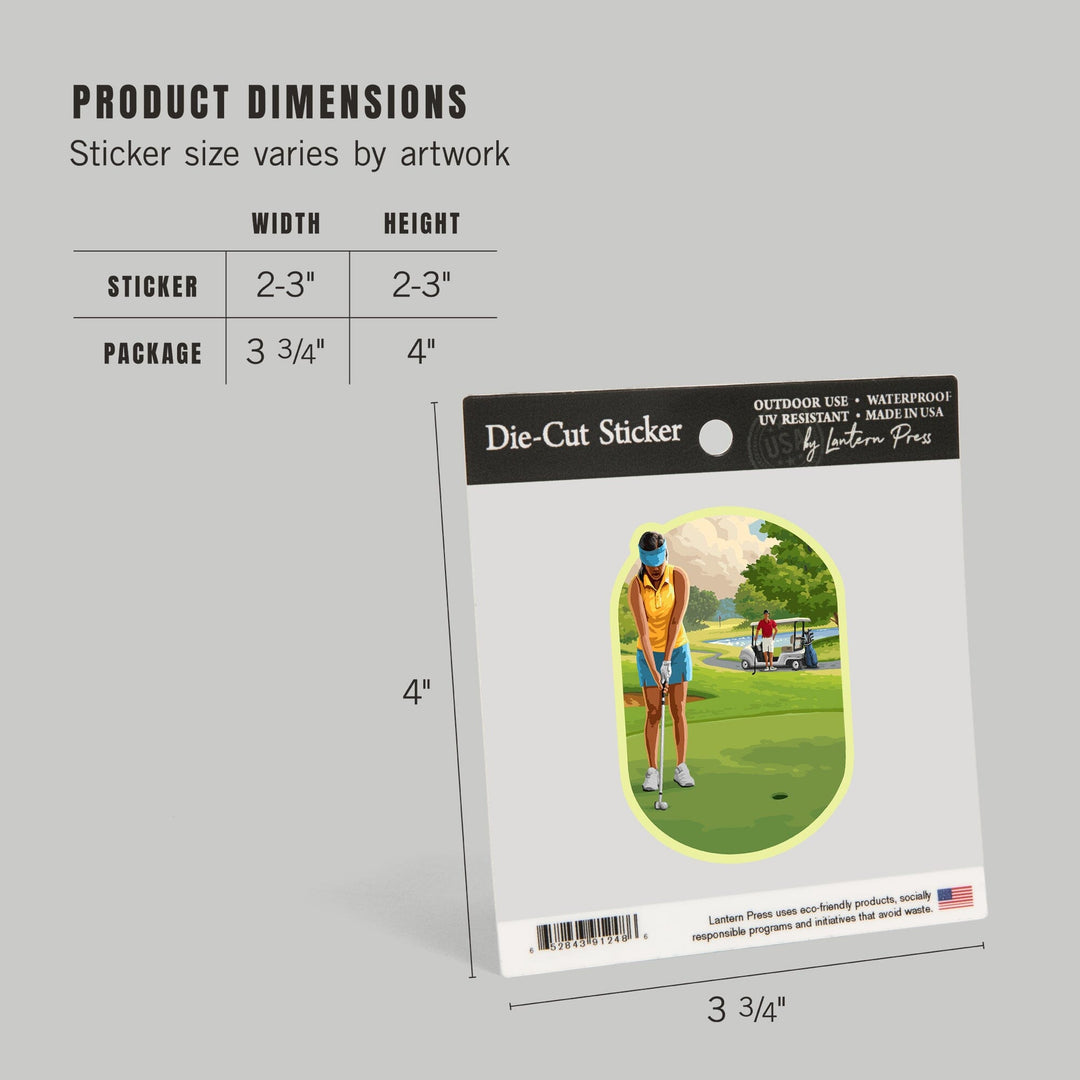 Painterly, Golfers and Cart, Contour, Vinyl Sticker Sticker Lantern Press 