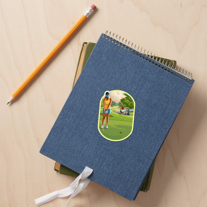 Painterly, Golfers and Cart, Contour, Vinyl Sticker Sticker Lantern Press 