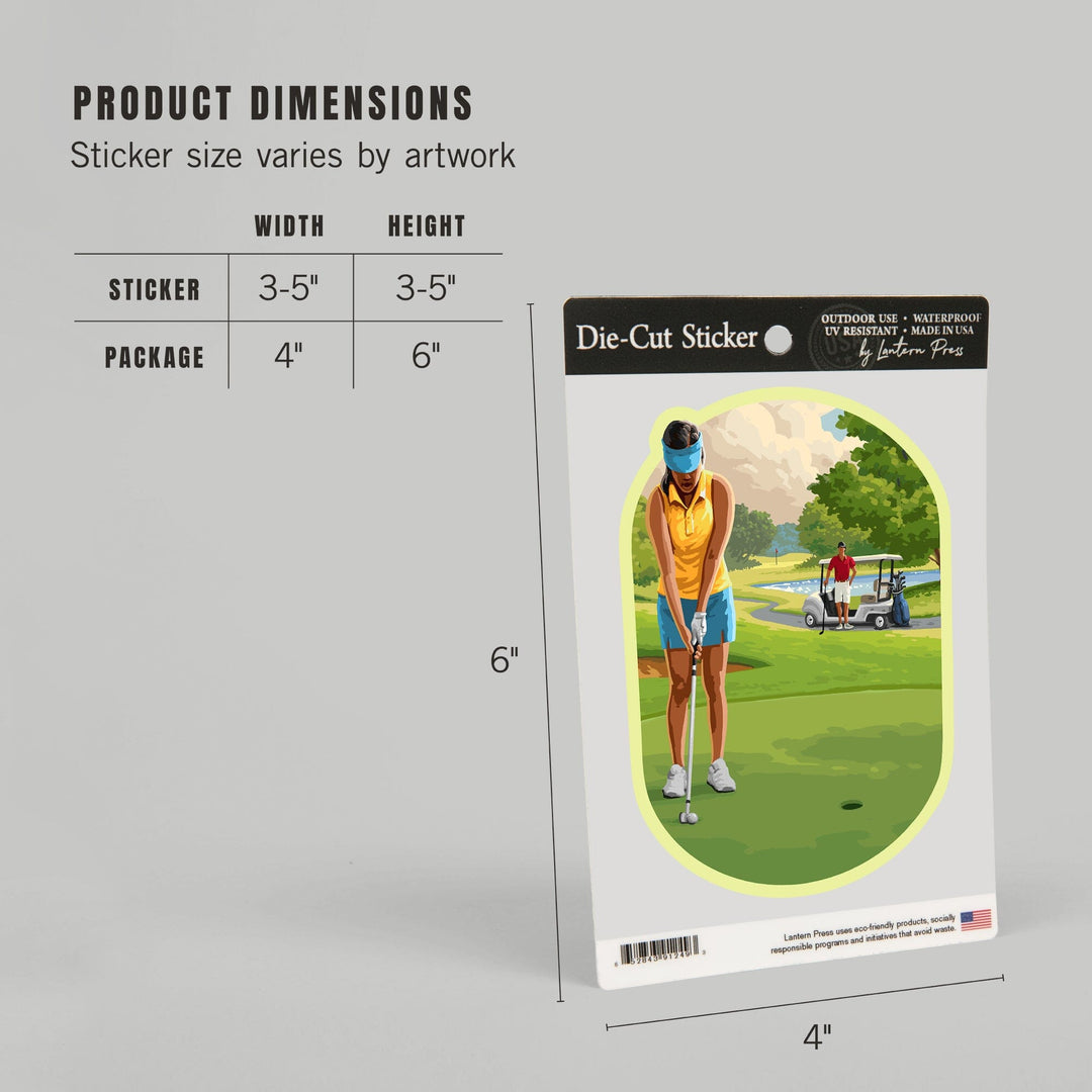 Painterly, Golfers and Cart, Contour, Vinyl Sticker Sticker Lantern Press 