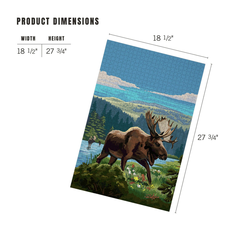 Painterly, Moose and Wildflowers, Jigsaw Puzzle Puzzle Lantern Press 