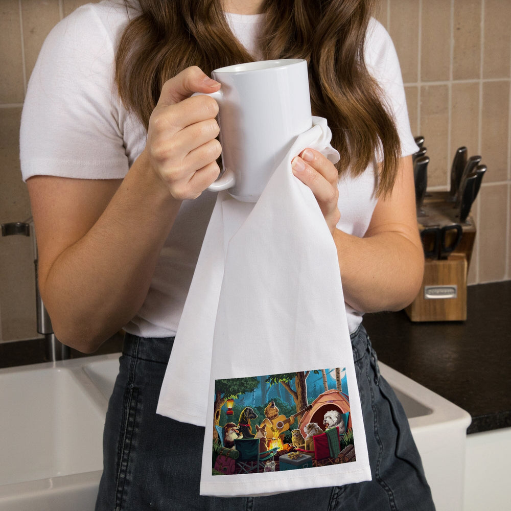 Painterly, Pack Life, Dogs Around Campfire, Organic Cotton Kitchen Tea Towels Kitchen Lantern Press 