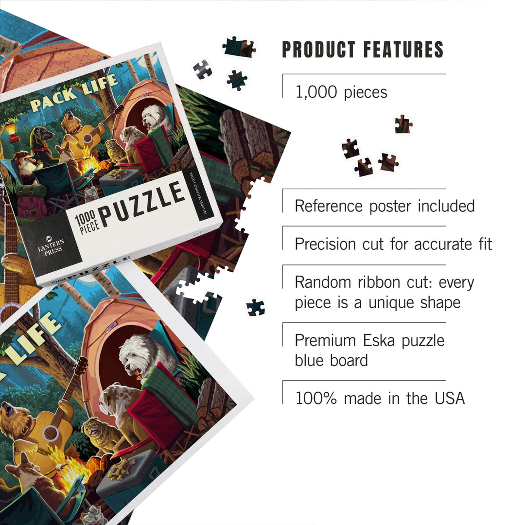 Painterly, Pack Life, Dogs Around Campfire, Sentiment, Jigsaw Puzzle Puzzle Lantern Press 