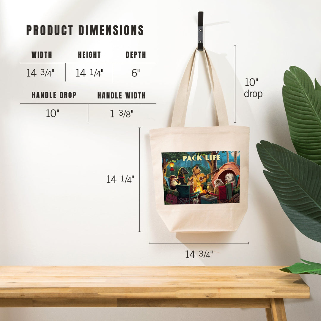 Painterly, Pack Life, Dogs Around Campfire, Sentiment, Tote Bag Totes Lantern Press 