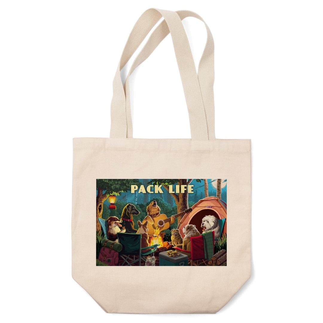 Painterly, Pack Life, Dogs Around Campfire, Sentiment, Tote Bag Totes Lantern Press 