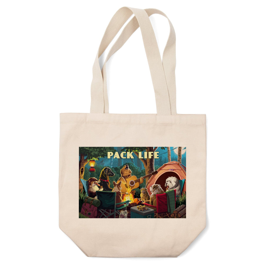 Painterly, Pack Life, Dogs Around Campfire, Sentiment, Tote Bag Totes Lantern Press 