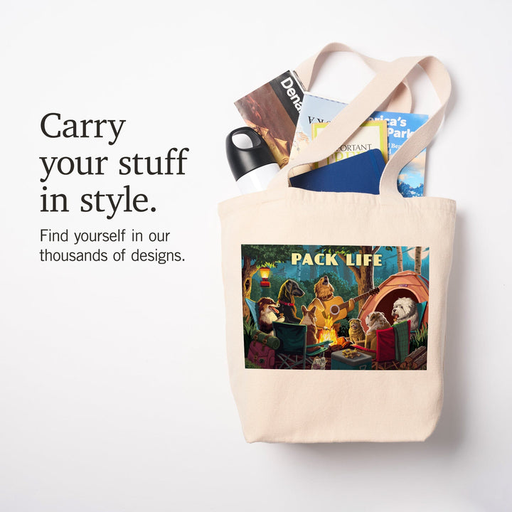 Painterly, Pack Life, Dogs Around Campfire, Sentiment, Tote Bag Totes Lantern Press 