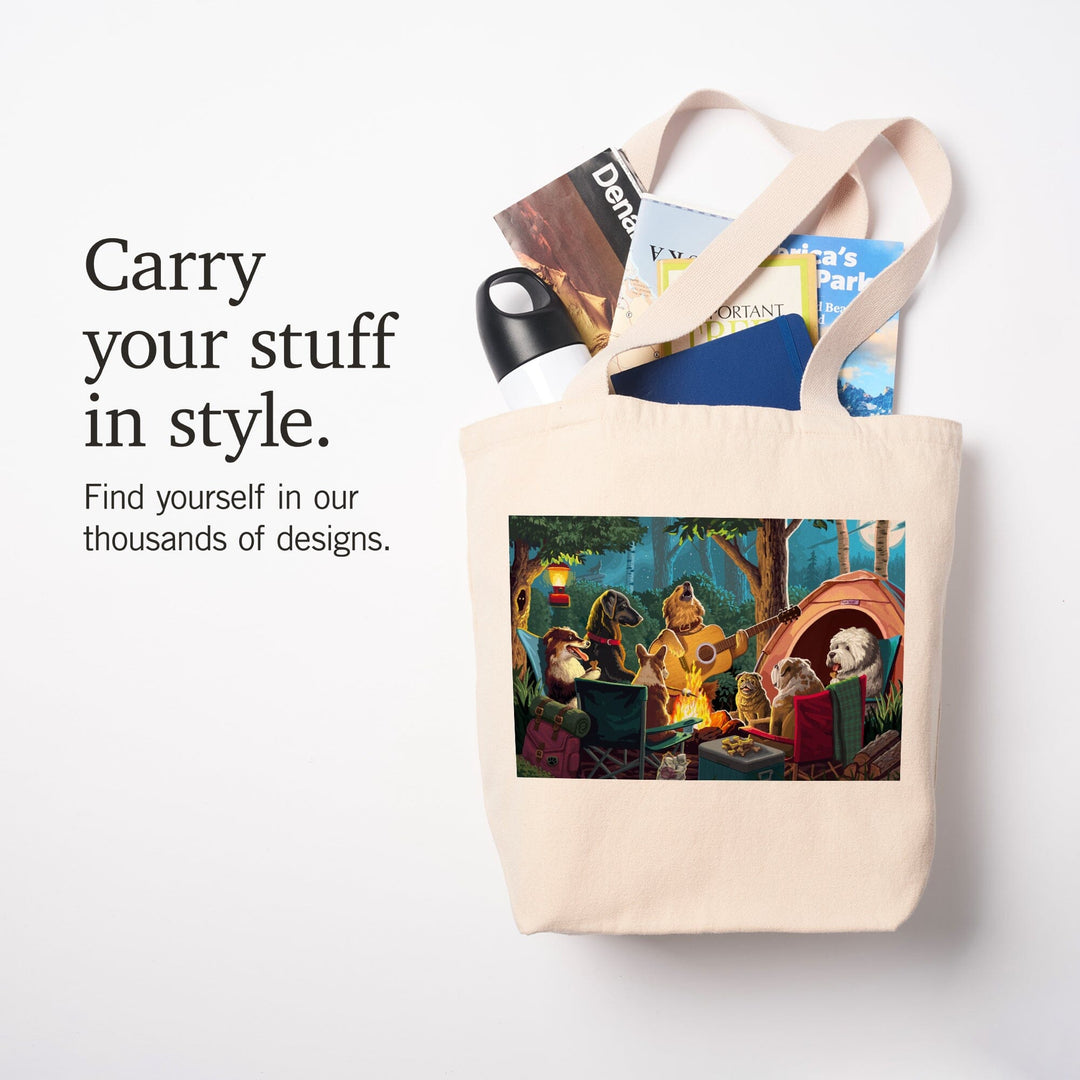 Painterly, Pack Life, Dogs Around Campfire, Tote Bag Totes Lantern Press 