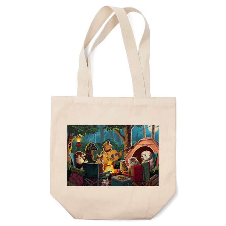 Painterly, Pack Life, Dogs Around Campfire, Tote Bag Totes Lantern Press 