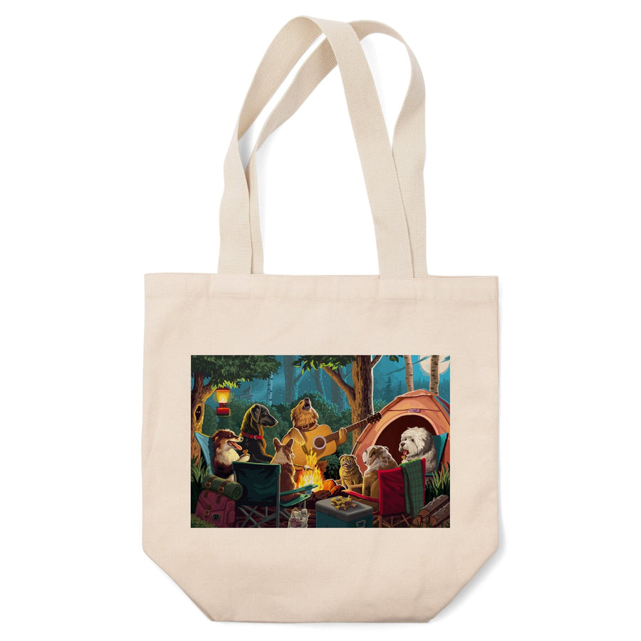 Painterly, Pack Life, Dogs Around Campfire, Tote Bag Totes Lantern Press 