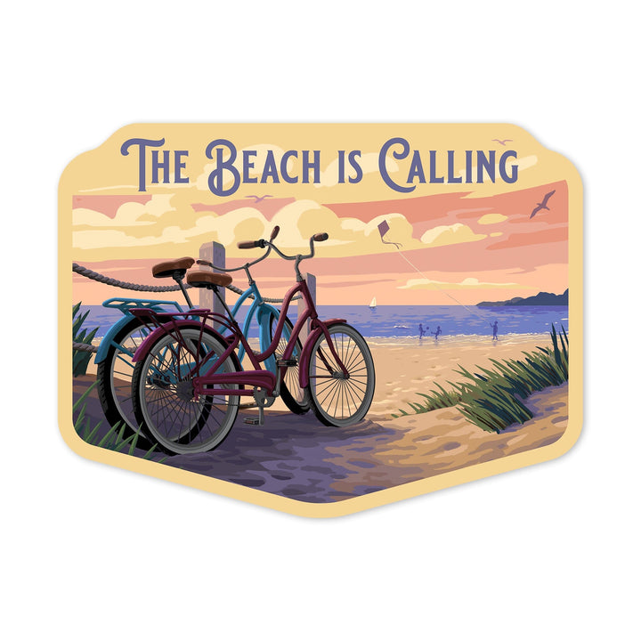 Painterly, The Beach Is Calling, Beach Bikes, Contour, Vinyl Sticker Sticker Lantern Press 