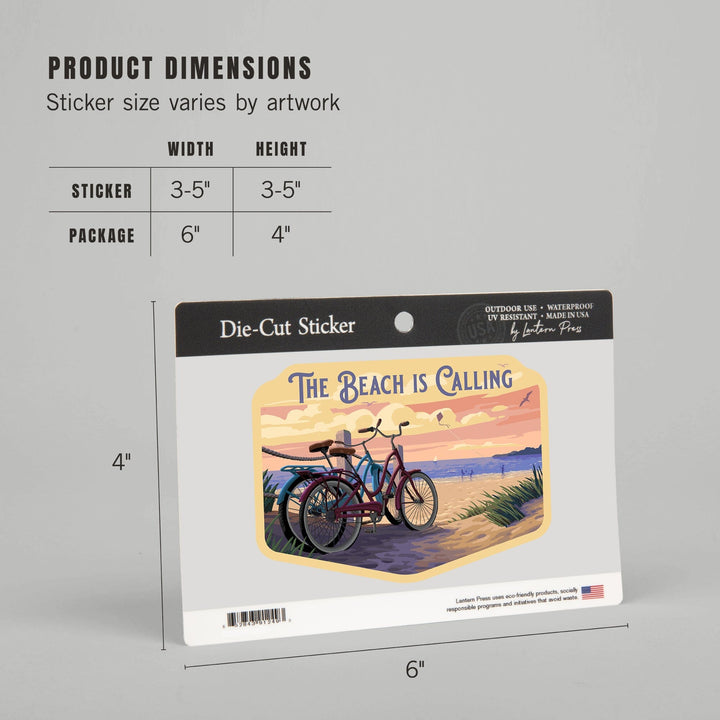 Painterly, The Beach Is Calling, Beach Bikes, Contour, Vinyl Sticker Sticker Lantern Press 