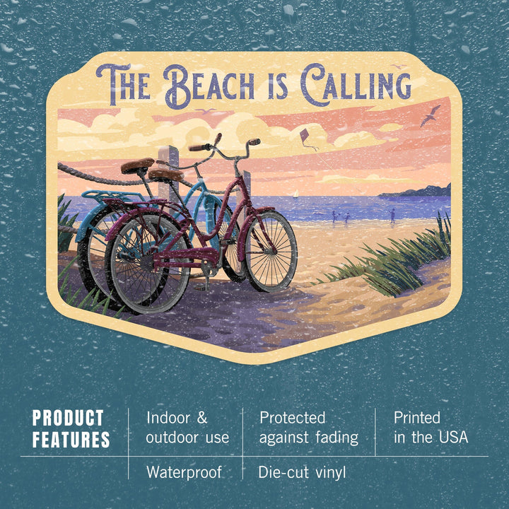 Painterly, The Beach Is Calling, Beach Bikes, Contour, Vinyl Sticker Sticker Lantern Press 