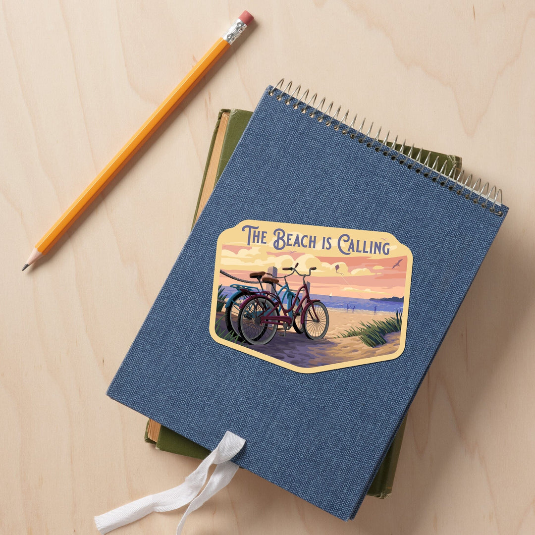 Painterly, The Beach Is Calling, Beach Bikes, Contour, Vinyl Sticker Sticker Lantern Press 