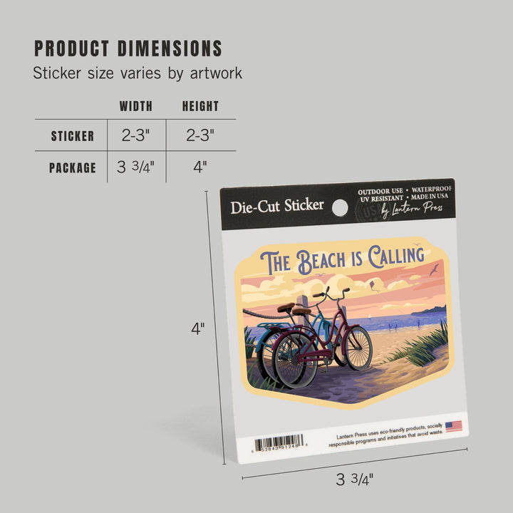 Painterly, The Beach Is Calling, Beach Bikes, Contour, Vinyl Sticker Sticker Lantern Press 