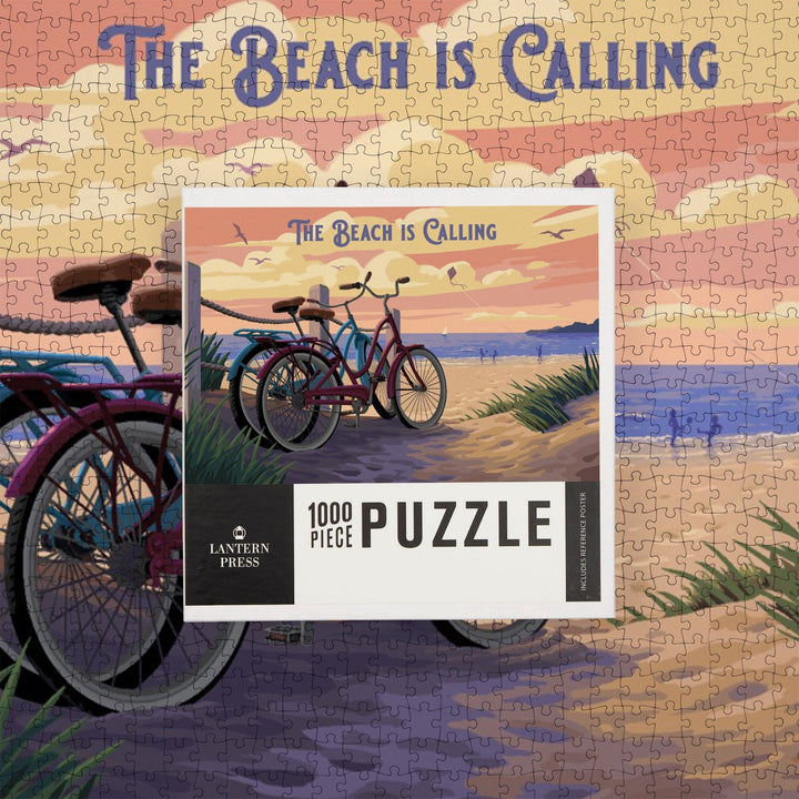 Painterly, The Beach Is Calling, Beach Bikes, Jigsaw Puzzle Puzzle Lantern Press 