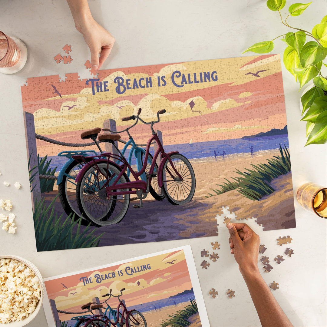 Painterly, The Beach Is Calling, Beach Bikes, Jigsaw Puzzle Puzzle Lantern Press 