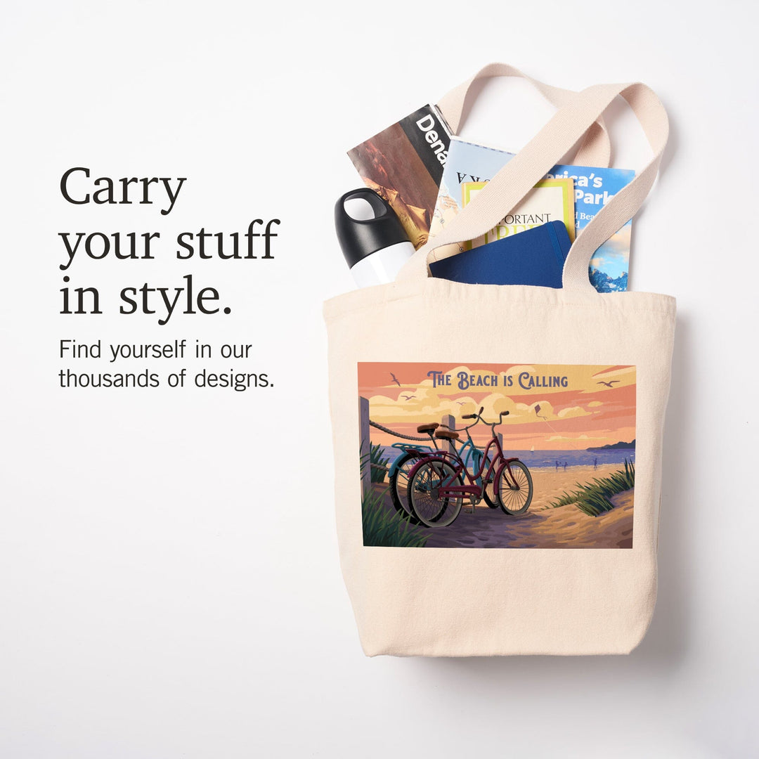 Painterly, The Beach Is Calling, Beach Bikes, Tote Bag Totes Lantern Press 