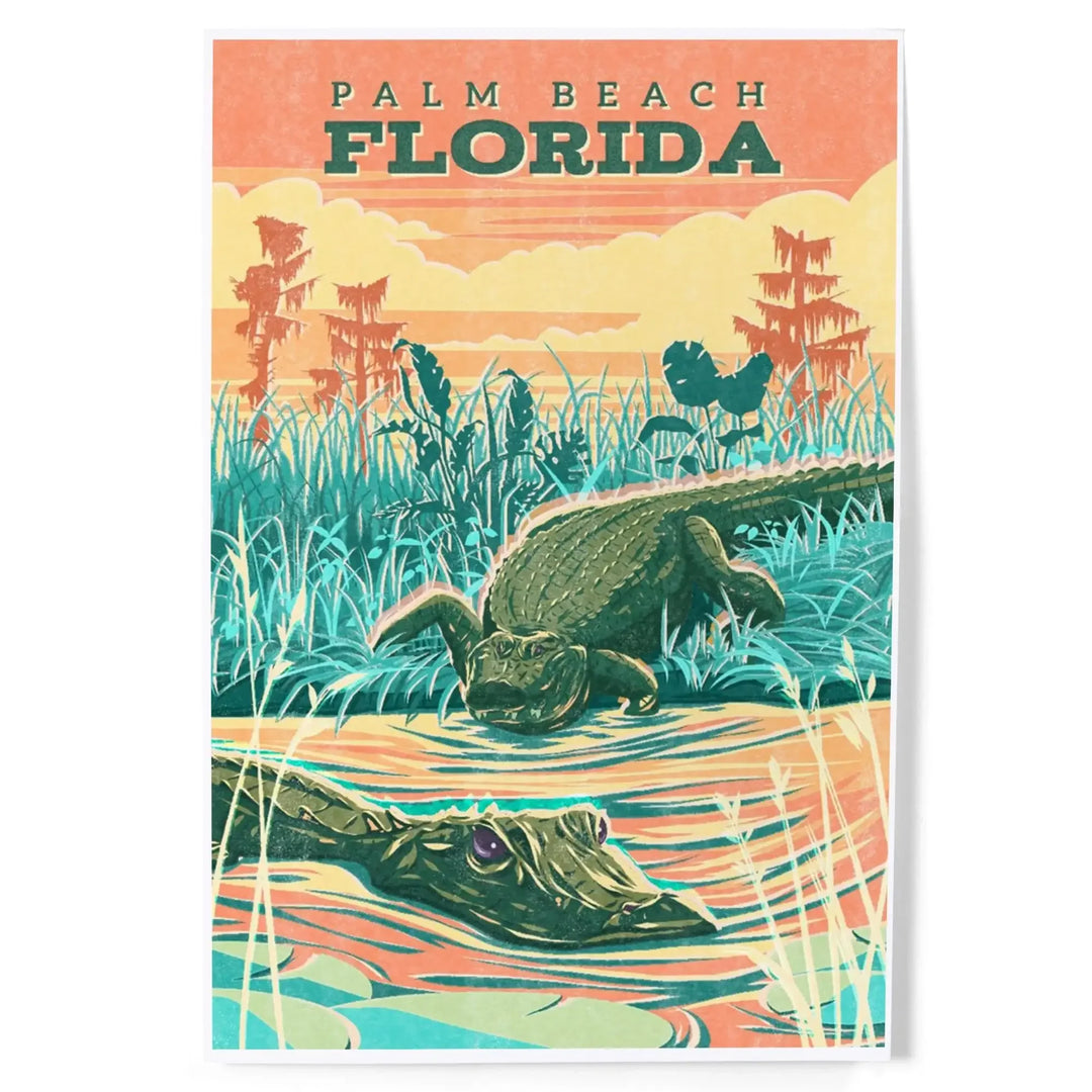 Palm Beach, Florida, Alligator, Vintage Print Press, Art & Giclee Prints Art Lantern Press 12 x 18 Art Print 