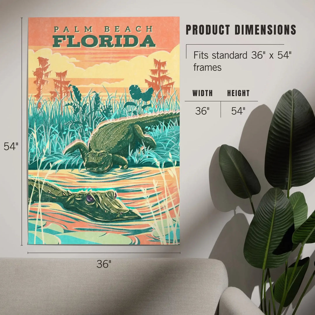 Palm Beach, Florida, Alligator, Vintage Print Press, Art & Giclee Prints Art Lantern Press 