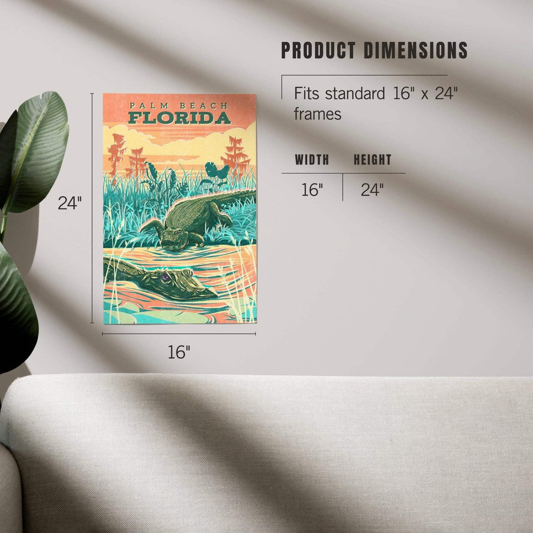 Palm Beach, Florida, Alligator, Vintage Print Press, Art & Giclee Prints Art Lantern Press 
