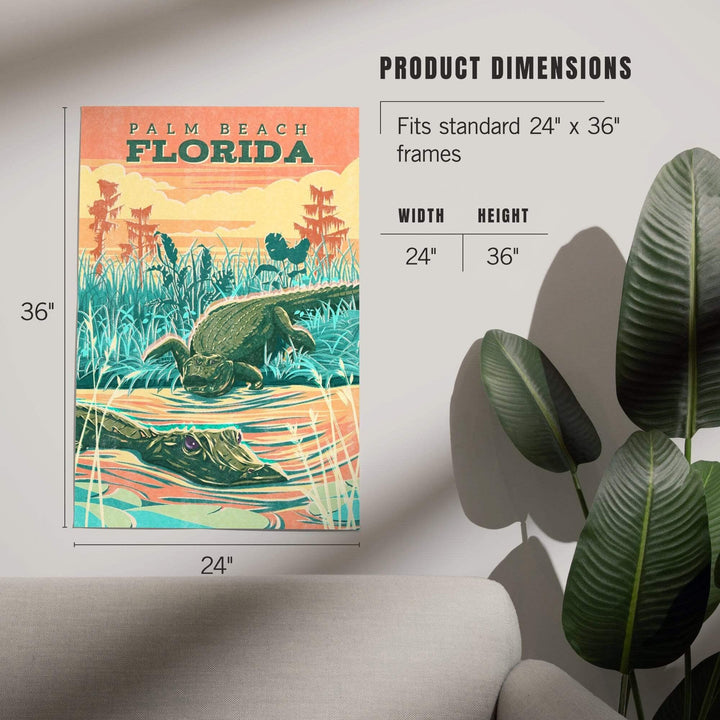 Palm Beach, Florida, Alligator, Vintage Print Press, Art & Giclee Prints Art Lantern Press 