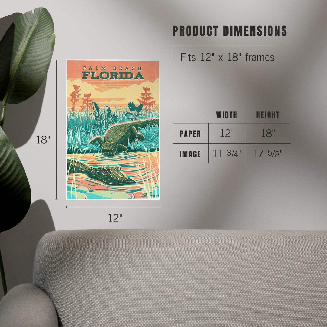Palm Beach, Florida, Alligator, Vintage Print Press, Art & Giclee Prints Art Lantern Press 