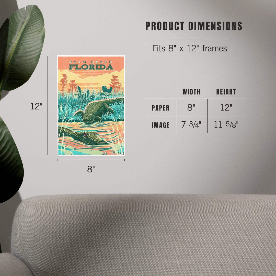 Palm Beach, Florida, Alligator, Vintage Print Press, Art & Giclee Prints Art Lantern Press 