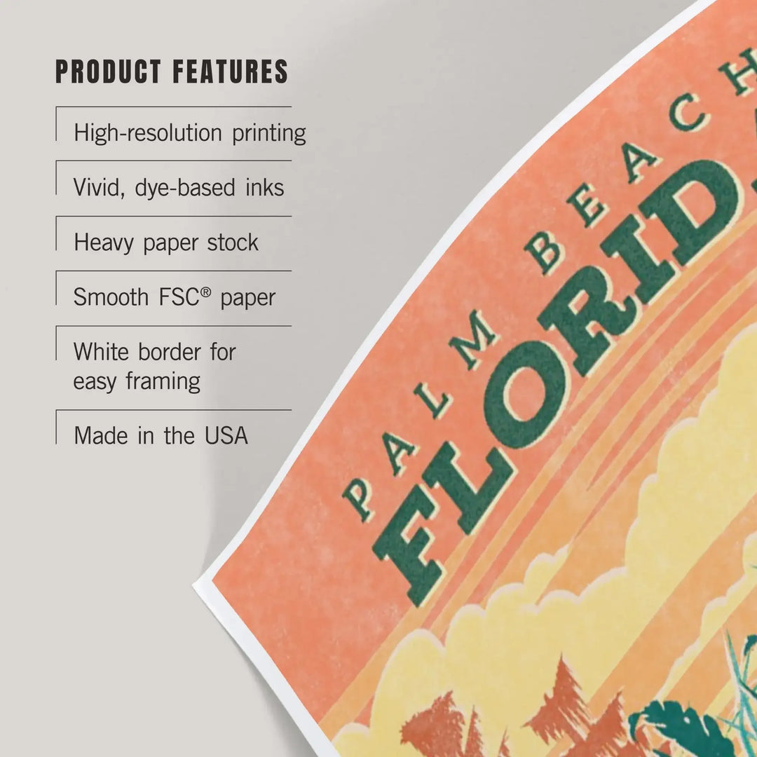 Palm Beach, Florida, Alligator, Vintage Print Press, Art & Giclee Prints Art Lantern Press 