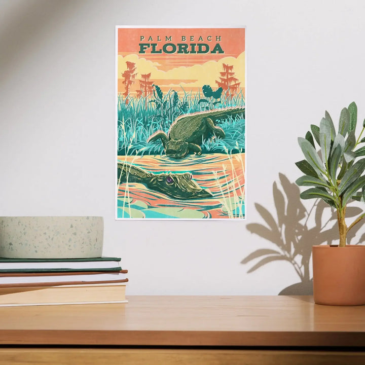 Palm Beach, Florida, Alligator, Vintage Print Press, Art & Giclee Prints Art Lantern Press 