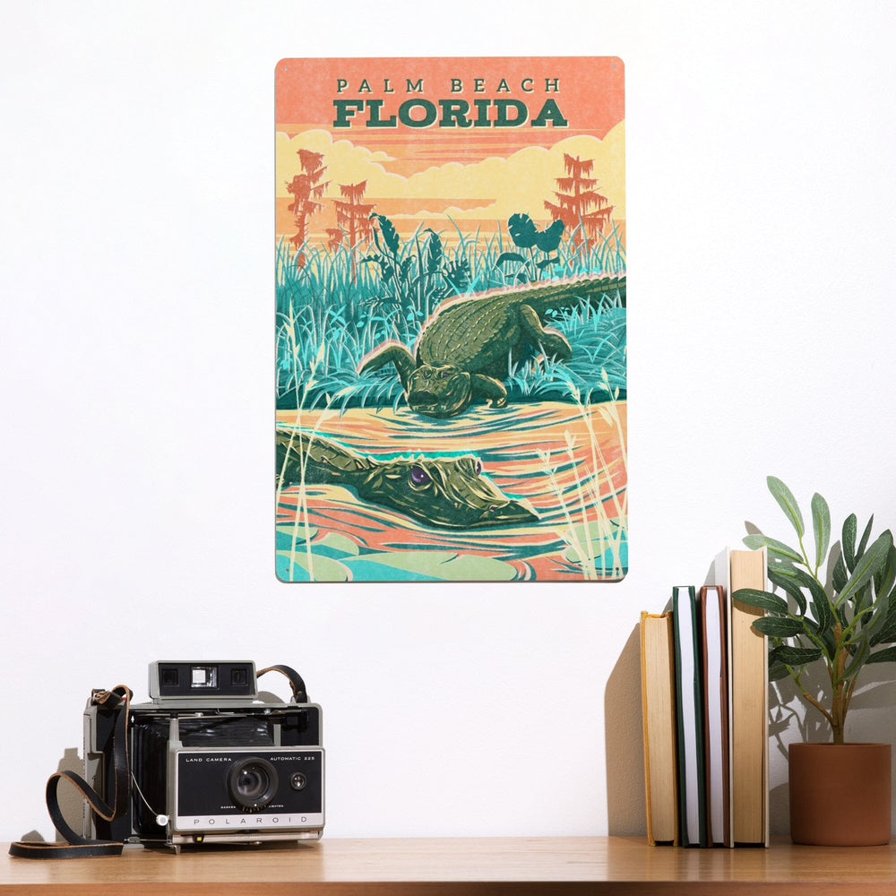 Palm Beach, Florida, Alligator, Vintage Print Press, Metal Signs Metal Lantern Press 