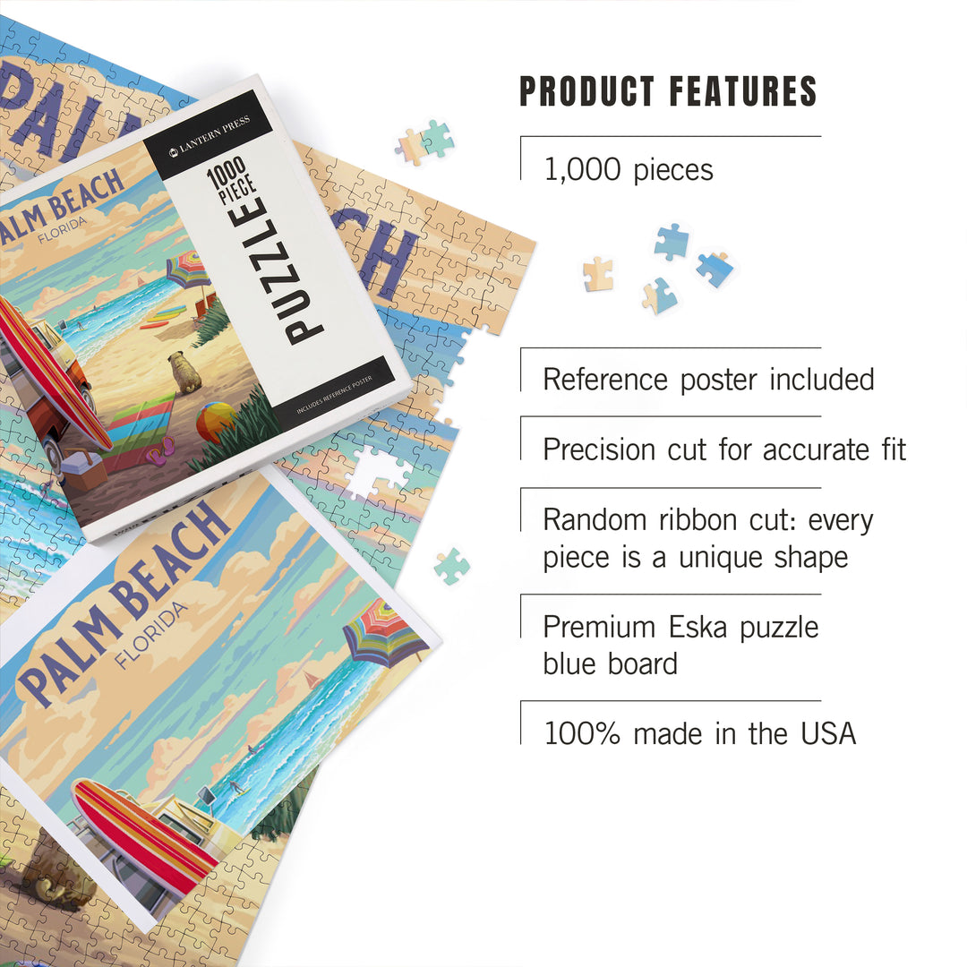 Palm Beach, Florida, Beach Activities, Painterly, Jigsaw Puzzle Puzzle Lantern Press 